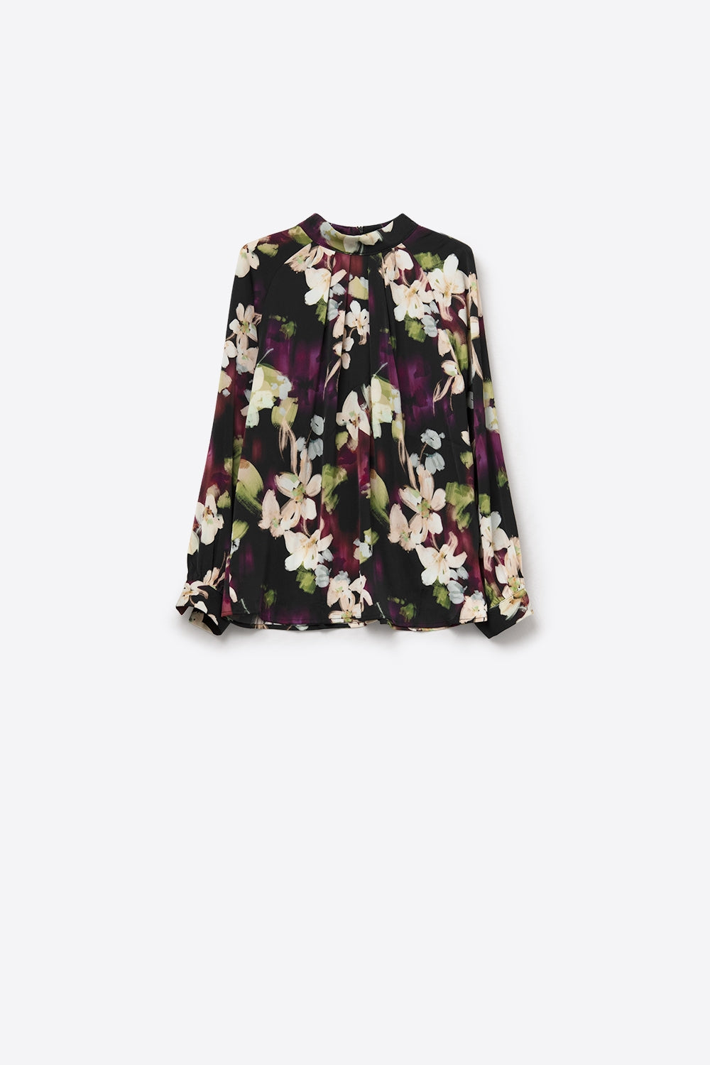 Camisa de cetim floral elegante em preto