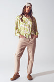 Camisa de chiffon com estampado floral em verde