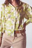 Camisa de chiffon com estampado floral em verde