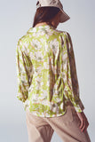 Camisa de chiffon com estampado floral em verde