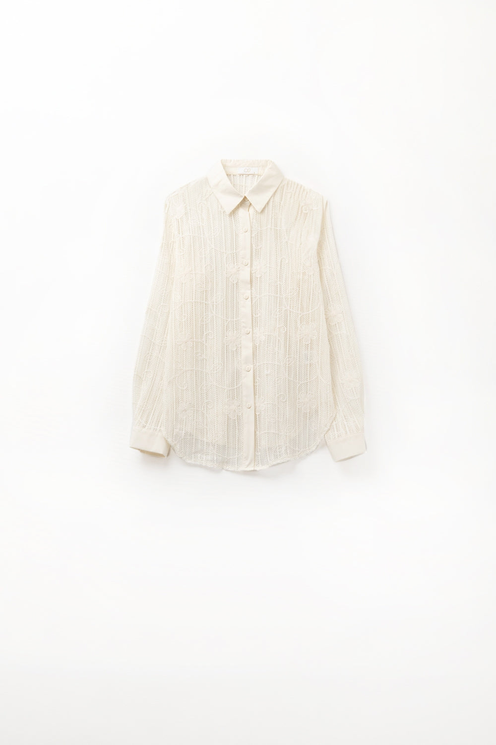 Q2 Camisa de croché bege com pormenores bordados