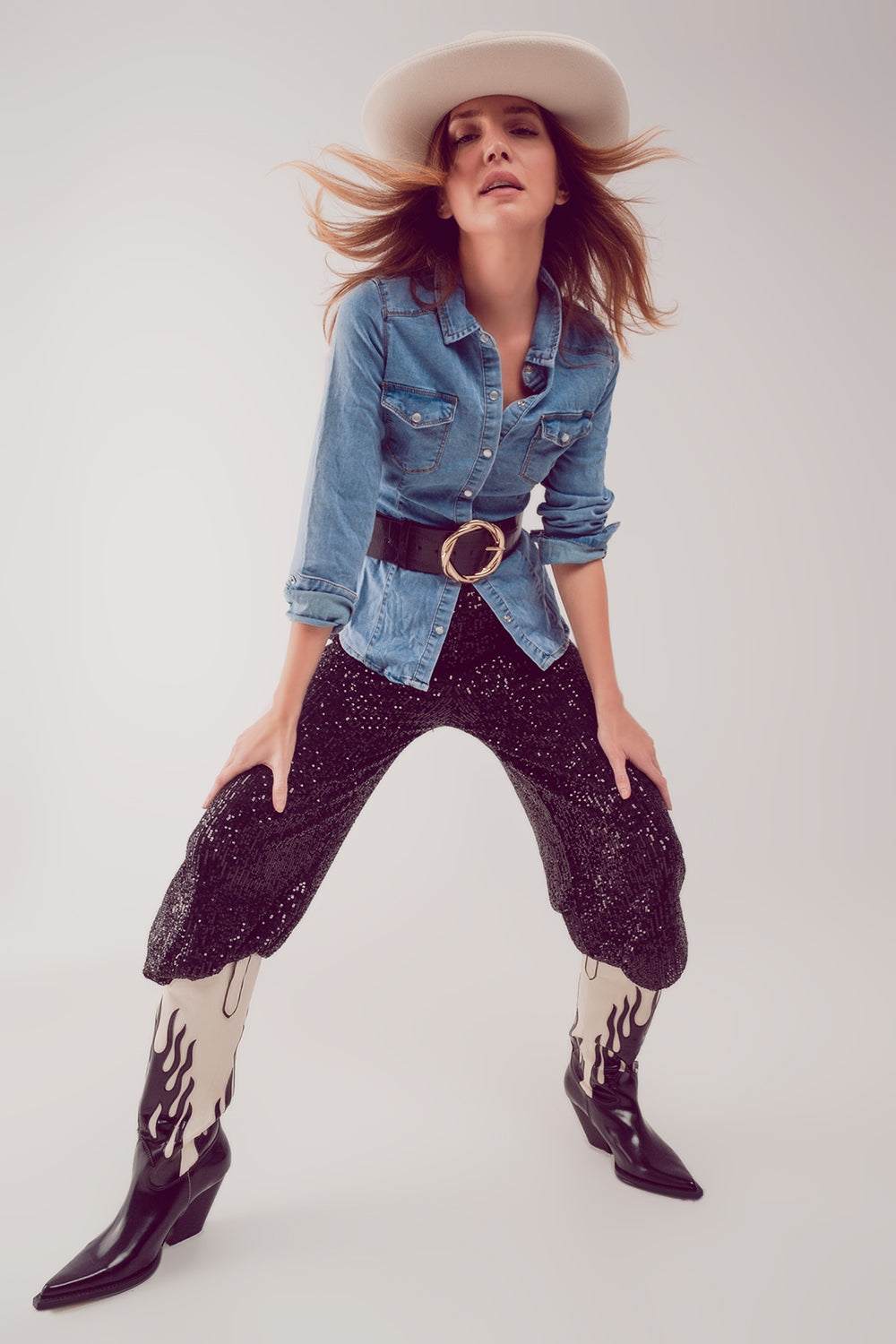 Camisa de ganga azul lavada média