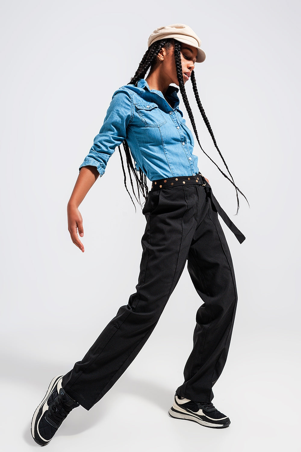 Camisa de ganga azul média