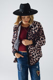 camisa de leopardo com pormenor em cetim preto