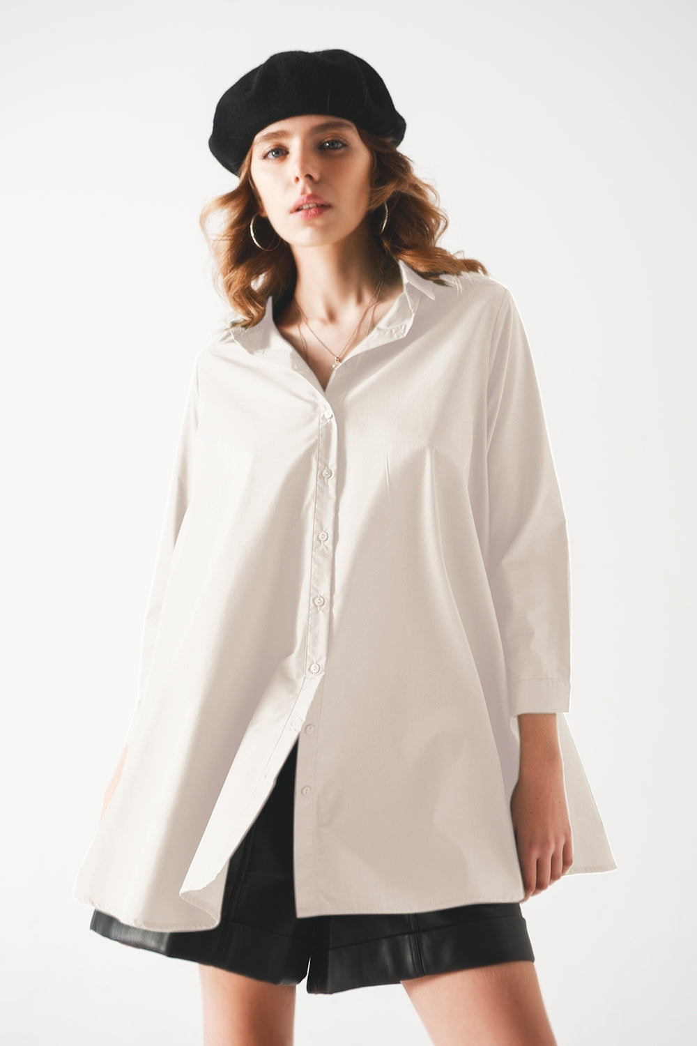 Q2 Camisa de linha A em branco Oversized Poplin