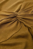 Camisa de manga comprida Beige com pormenor de nó e decote em V