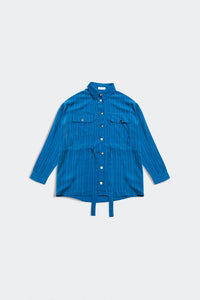 Camisa de manga comprida com cintura em azul