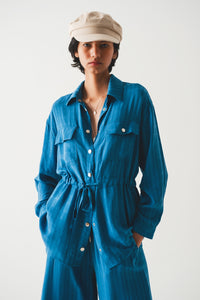 Q2 Camisa de manga comprida com cintura em azul