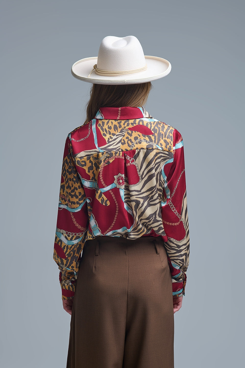 Camisa de manga comprida com estampado abstrato vermelho arrojado
