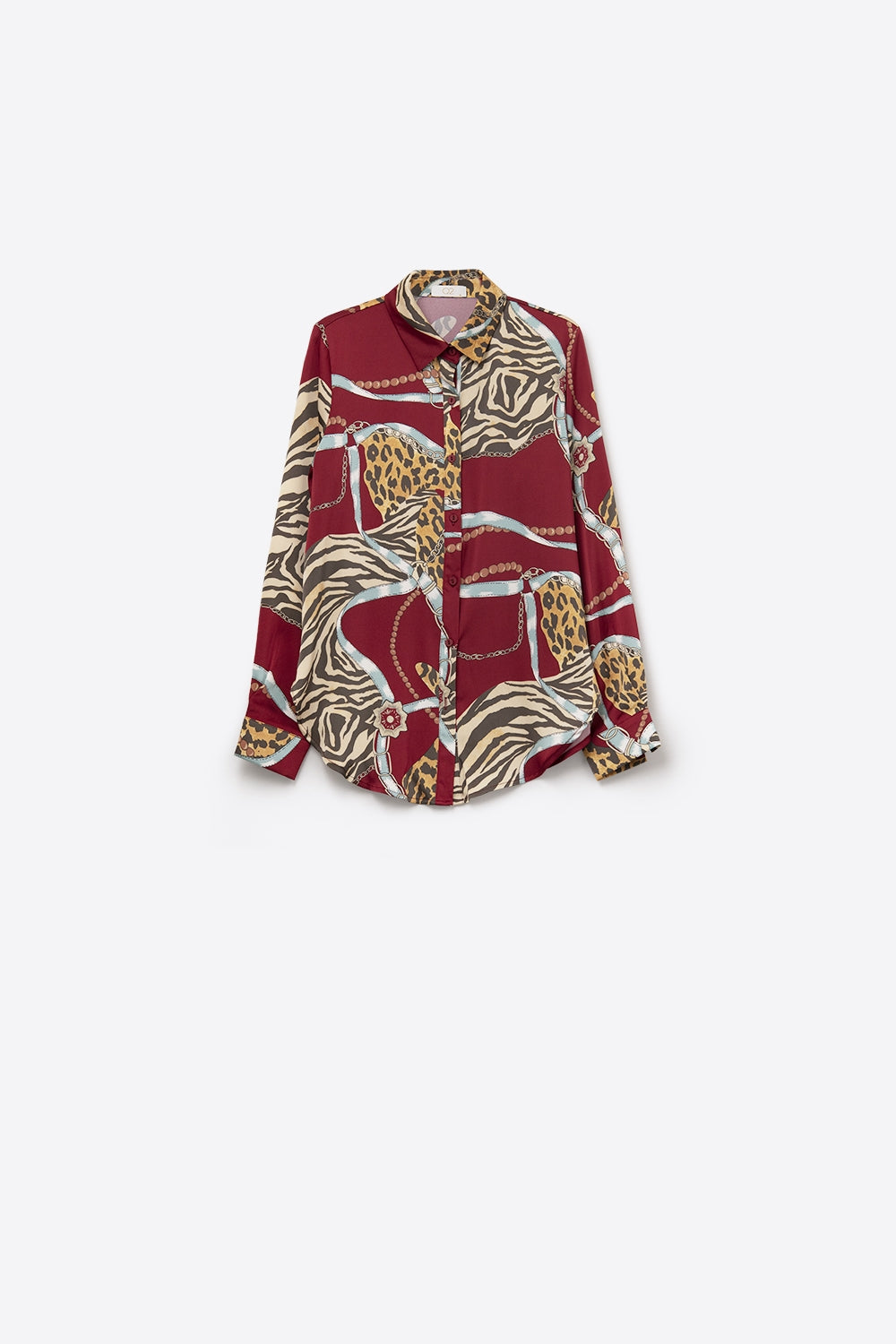 Camisa de manga comprida com estampado abstrato vermelho arrojado
