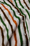 camisa de manga comprida em chiffon com riscas multicoloridas verdes e castanhas