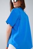 Camisa de manga curta com botões descontraída em azul