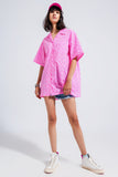 Camisa de manga curta rosa luminosa oversized
