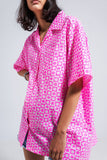 Camisa de manga curta rosa luminosa oversized