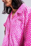 Camisa de manga curta rosa luminosa oversized
