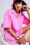 Q2 Camisa de manga curta rosa luminosa oversized