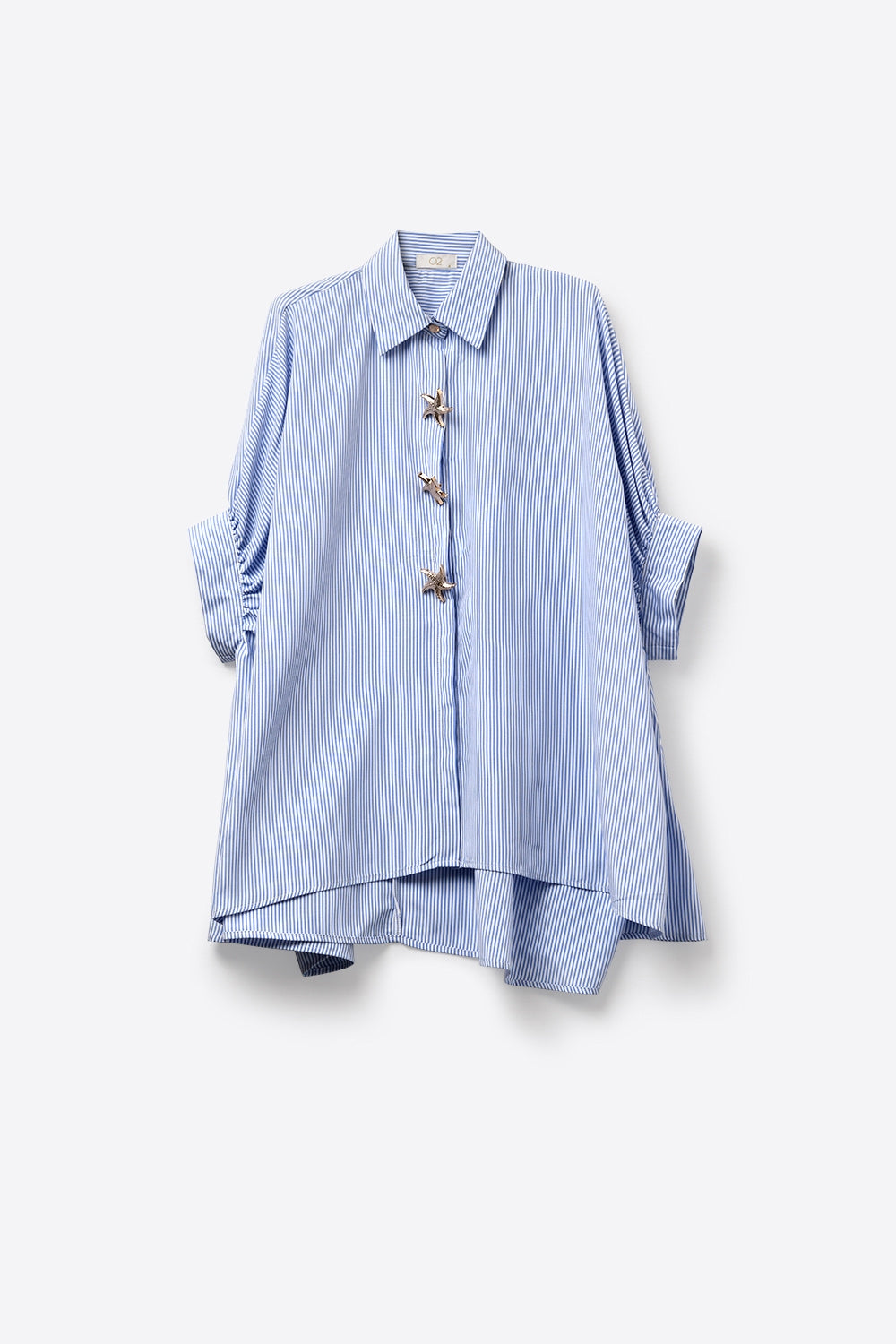 Camisa de Popeline Azul Listrada Oversized com Botões de Estrela-do-mar