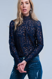 Q2 Camisa de renda marinha