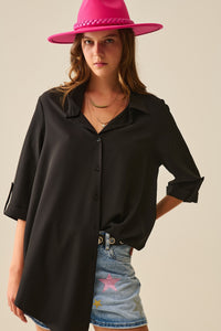 Q2 Camisa de tecido muito suave e leve em preto