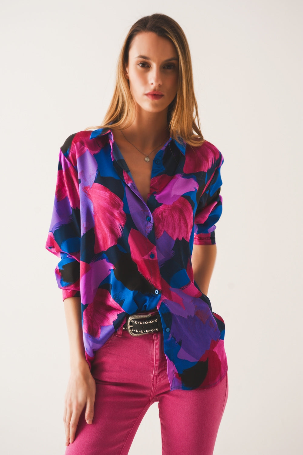 Q2 Camisa em estampa floral purpura