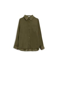 Camisa Kahki com mangas compridas e um bolso no peito