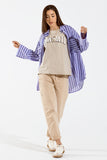 Camisa Lavanda com riscas roxas e bolsos no peito