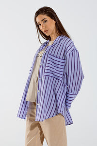 Camisa Lavanda com riscas roxas e bolsos no peito