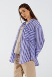 Camisa Lavanda com riscas roxas e bolsos no peito