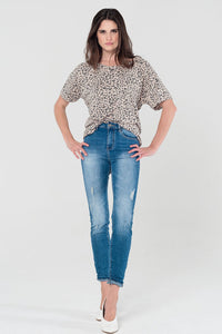 Camisa leopardo rosa com cordões nas costas