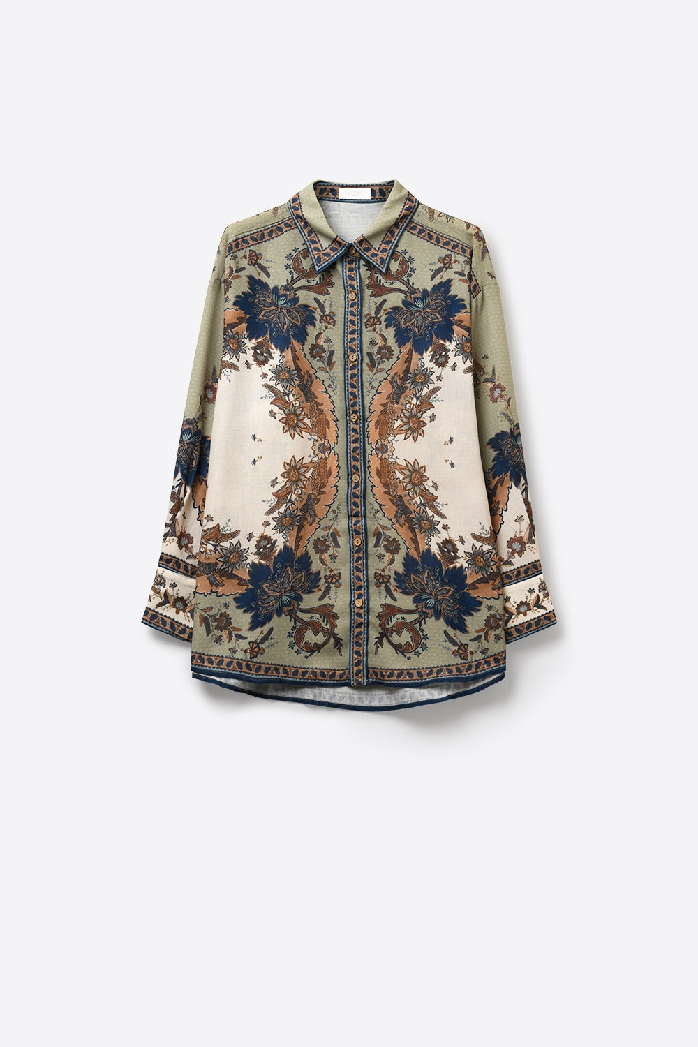 Camisa leve com estampado Paisley e pormenor de rebordo ornamental