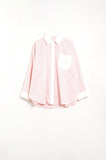 Camisa Listrada Rosa com bolso e colarinho branco