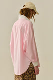 Camisa Listrada Rosa com bolso e colarinho branco