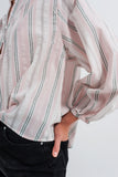 Camisa listrada sem gola em rosa