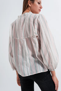 Camisa listrada sem gola em rosa