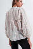 Camisa listrada sem gola em rosa