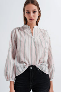Q2 Camisa listrada sem gola em rosa