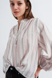 Camisa listrada sem gola em rosa