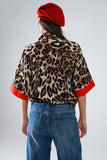 Camisa Manga 3/4 Leopardo Com Detalhes Vermelhos