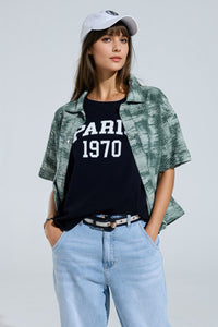 Q2 Camisa pólo com botões em verde Tie Dye