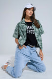Camisa pólo com botões em verde Tie Dye