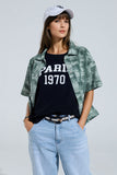 Q2 Camisa pólo com botões em verde Tie Dye