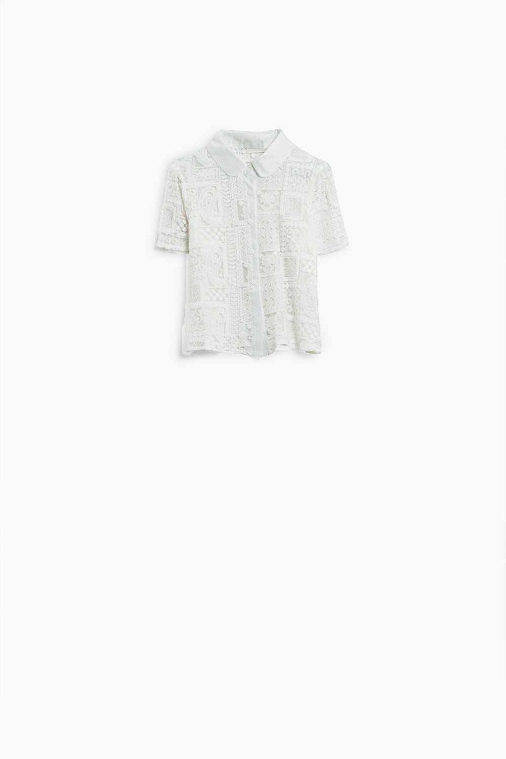 Q2 Camisa pólo croché branca com fecho de botões