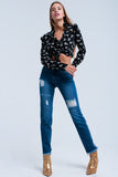 Camisa preta impressa floral