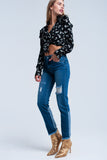 Camisa preta impressa floral