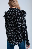 Camisa preta impressa floral