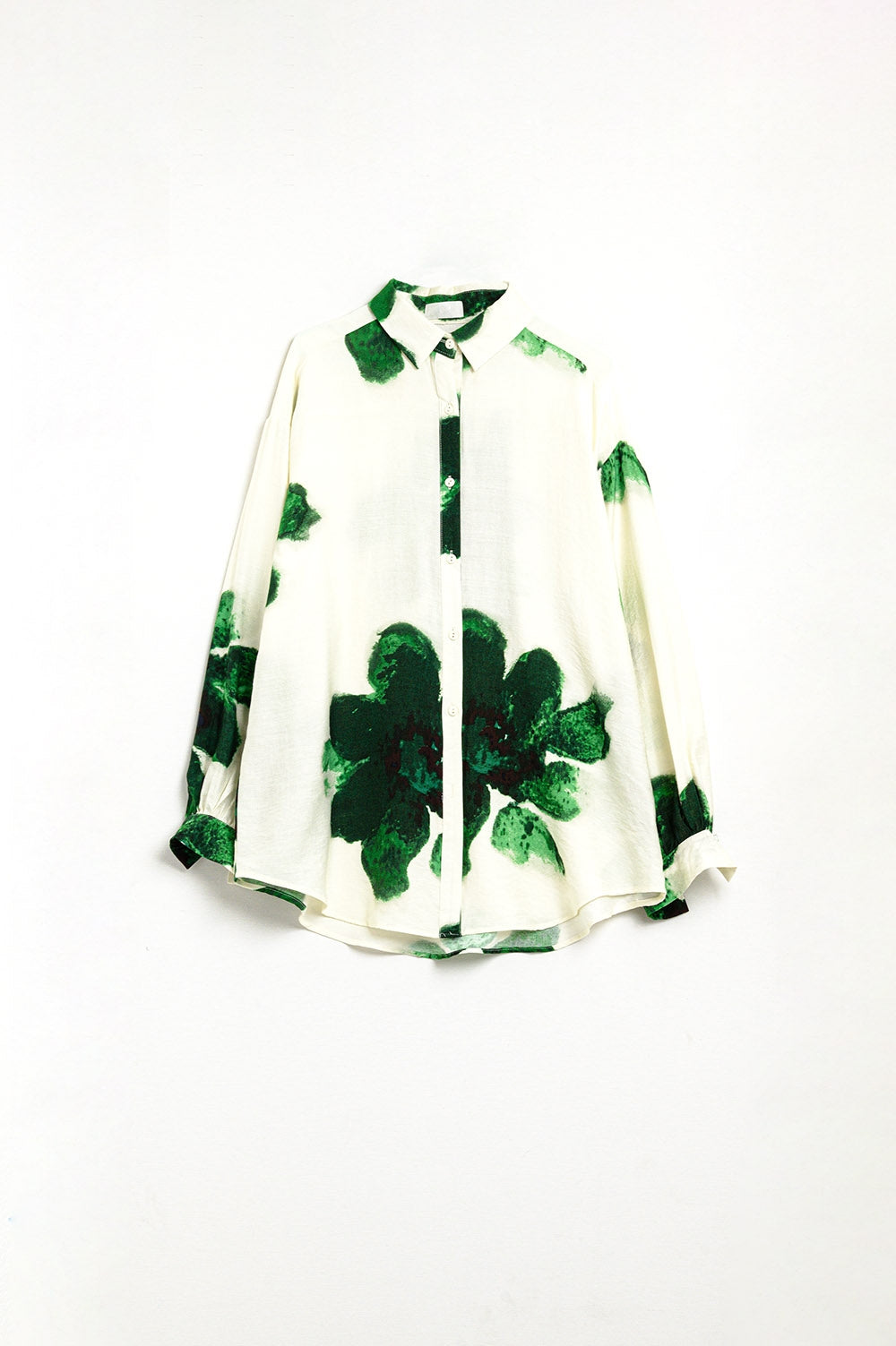 Camisa Relaxada com Estampa de Flores Grandes em Verde