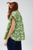 Camisa relaxada com estampado floral em verde