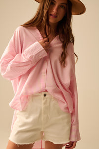 camisa rosa bebé de grandes dimensões com laço nas costas