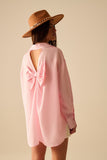 Q2 camisa rosa bebé de grandes dimensões com laço nas costas