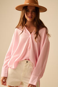 camisa rosa bebé de grandes dimensões com laço nas costas